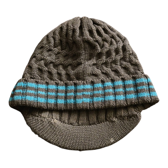 Lululemon 100% Merino Wool Cable Knit Brimmed Beanie Hat One Size Gray & Teal - Picture 2 of 5